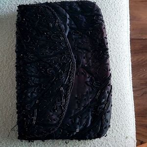 Vintage Beaded 1920's Style Black Clutch Purse